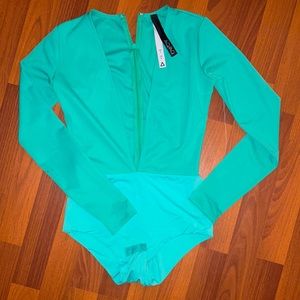 AQAQ deep V teal bodysuit size 0